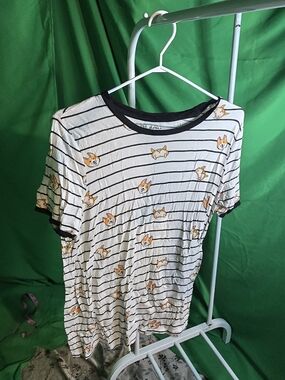 Black Matter White & Black Striped Tee with Corgi Motif